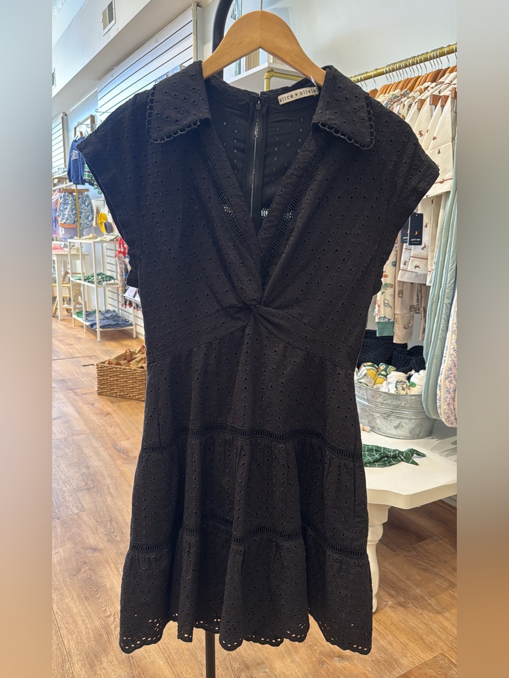 Alice + Olivia Black Eyelet Zip-Back Dress
